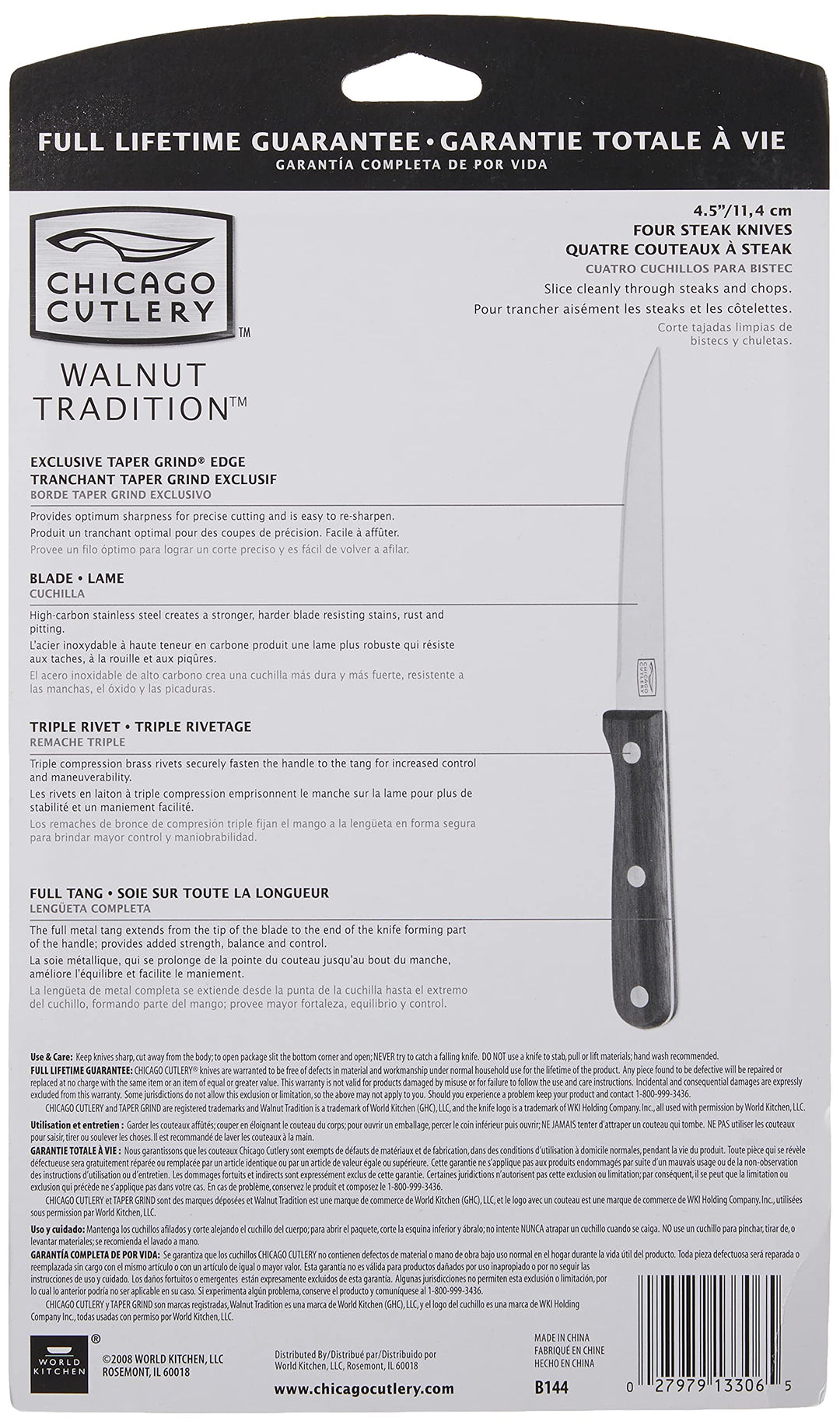 #B144/1104670 4-Piece Walnut Tradition Steak Knife Set