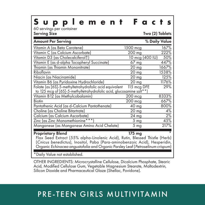 MICHAEL&#39;S Health Naturopathic Programs Pre-Teen Girls - 120 Vegetarian Tablets - Daily Multivitamin for Healthy Growth &amp; Development - Kosher - 60 Servings