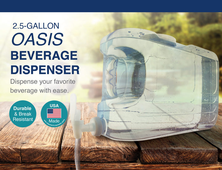 Oasis Drink Dispenser for Fridge, 2.5 Gallon - Plastic Beverage Dispenser with Spigot for Easy Dispensing - BPA Free Clear Plastic - Convenient Handle, Easy-Pour Spout