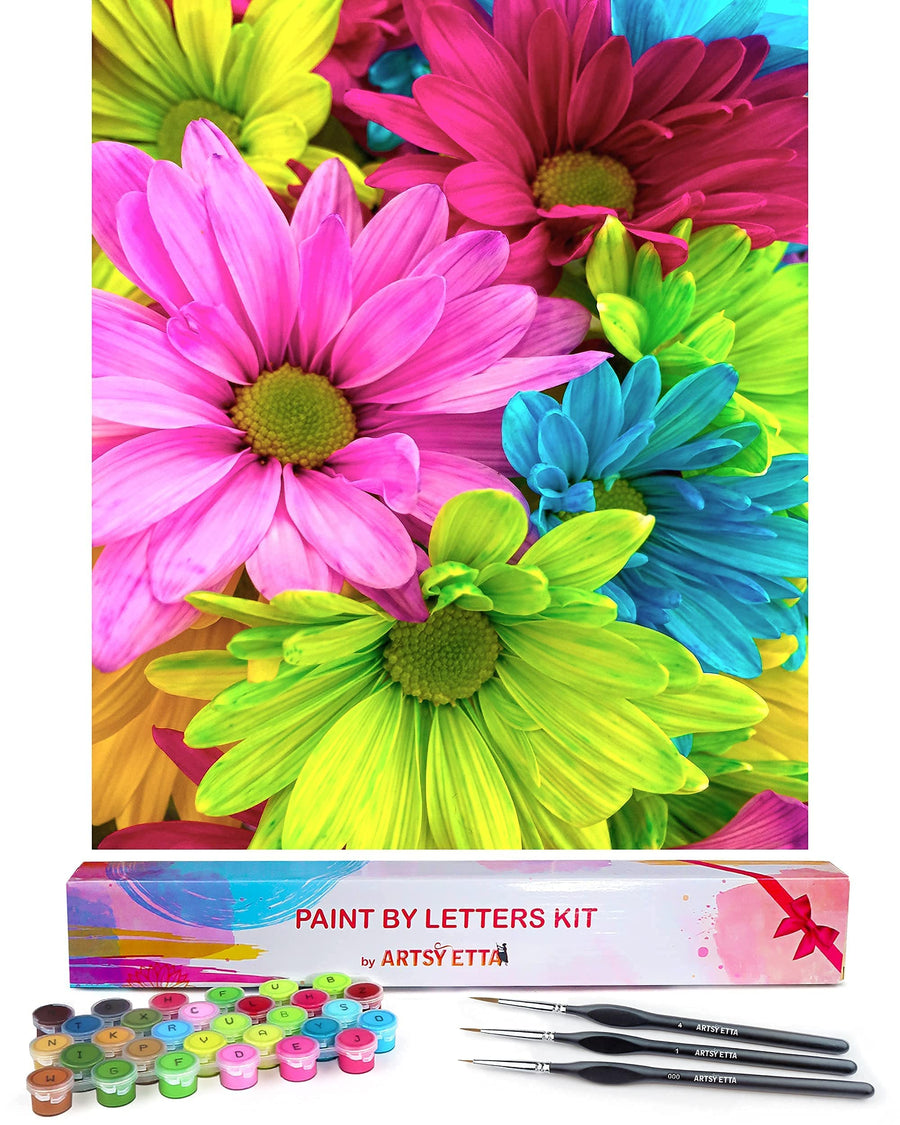 Paint by Number for Adults Beginners with Letters - Paint-by-Number Kits - Flowers - Easy DIY Acrylic Painting on Canvas, Sip & Craft Art Set