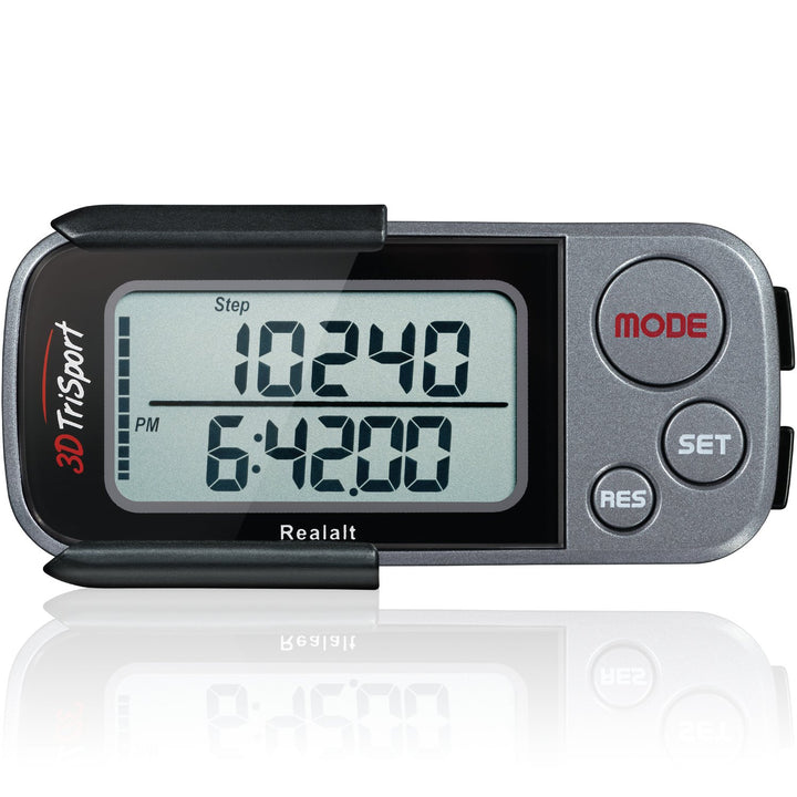 3DTriSport Walking 3D Pedometer with Clip and Strap, Free eBook | 30 Days Memory, Accurate Step Counter, Walking Distance Miles/Km, Calorie Counter (Grey, 3 L x 1.3 W x 0.4 H)
