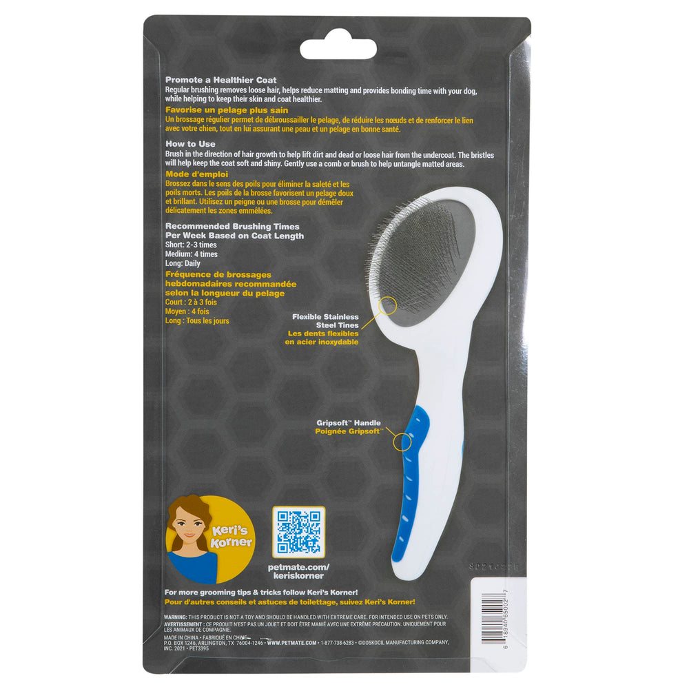Pet Gripsoft Dog Soft Pin Slicker Brush with Non-Slip Rubber Grip (Angled Stainless Steel Tines),Assorted Colors,8 Inch,65002