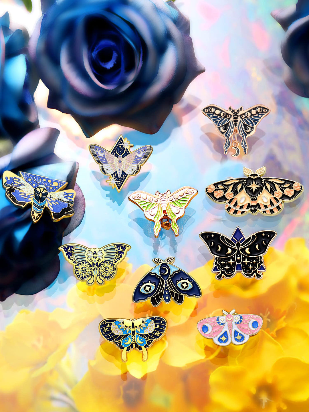 10 Pieces Butterfly Enamel Pins Set Cute Enamel Backpacks Lapel Pins Cool Horror Brooches Pins for Steampunk Badge Jewelry(Retro Style)