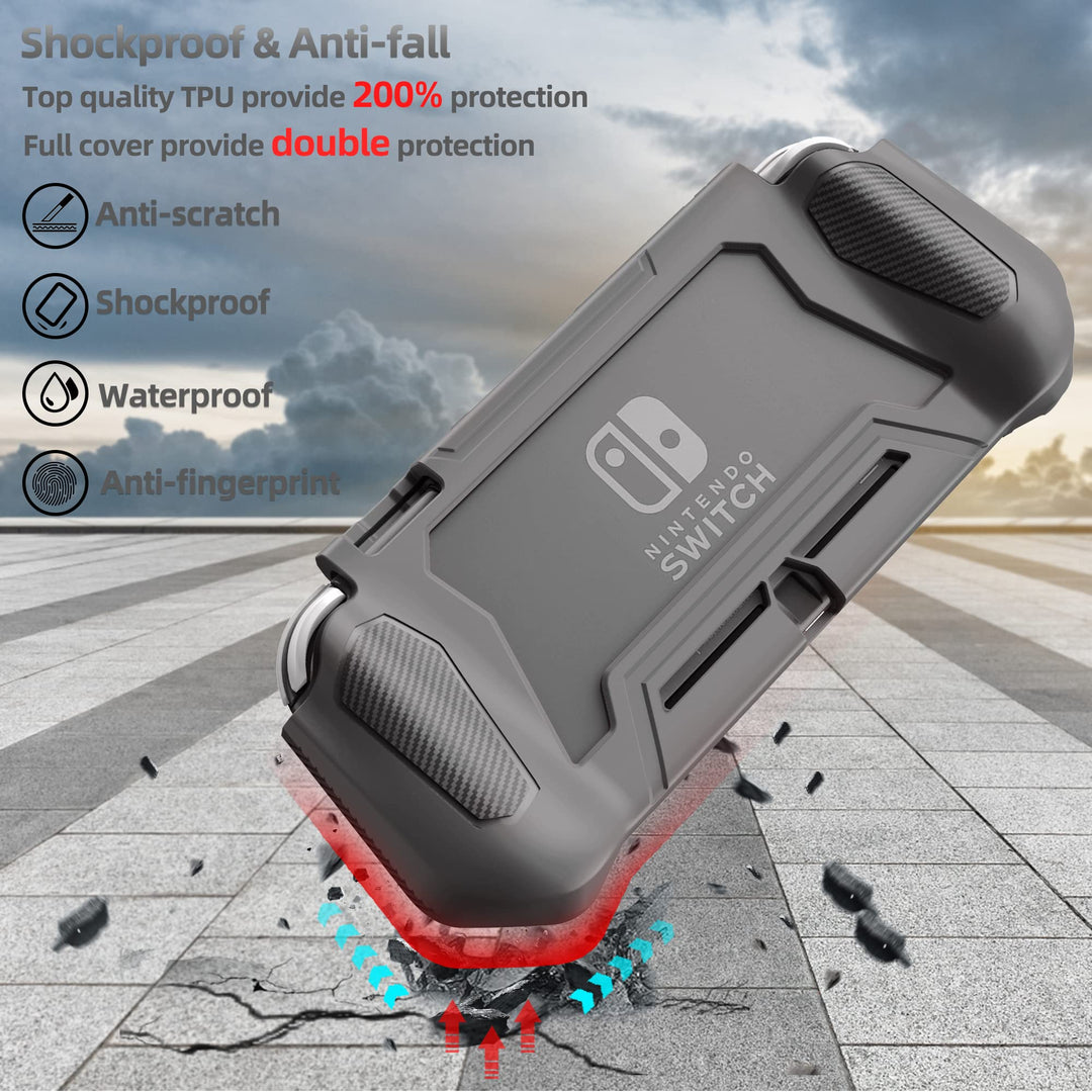 Switch Lite Case Protective Case for Nintendo Switch Lite, Full Protection TPU Shockproof Case Cover for Nintendo Switch Lite Skin with Built-in Screen Protector &amp; Joystick Caps, Coral