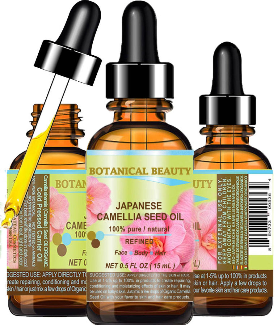Japanese CAMELLIA Seed Oil 100% Pure Natural Undiluted Refined Cold Pressed Carrier Oil for Face Hair Skin Nails 0.5 Fl. oz 15 ml