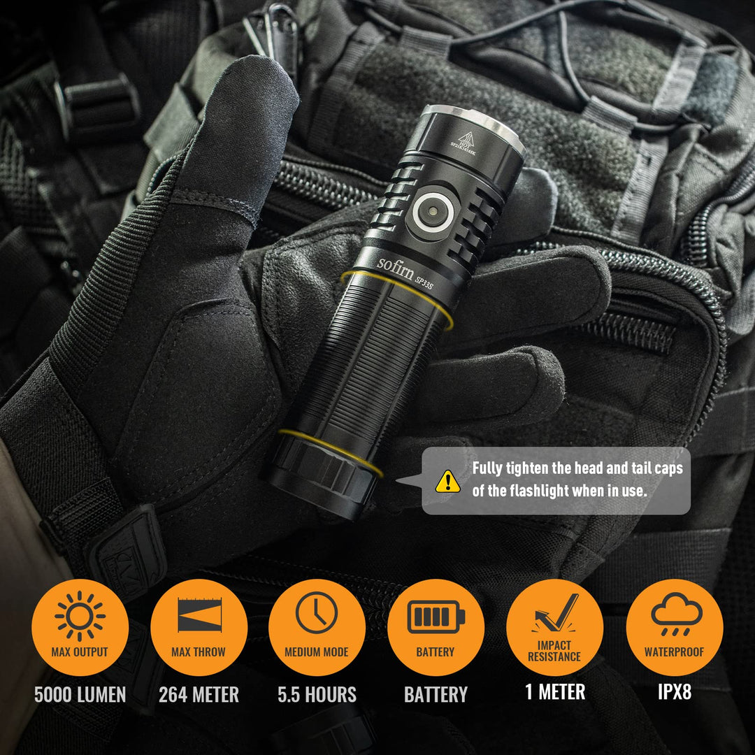 sofirn SP33S 5000 High Lumens LED Flashlight Rechargeab