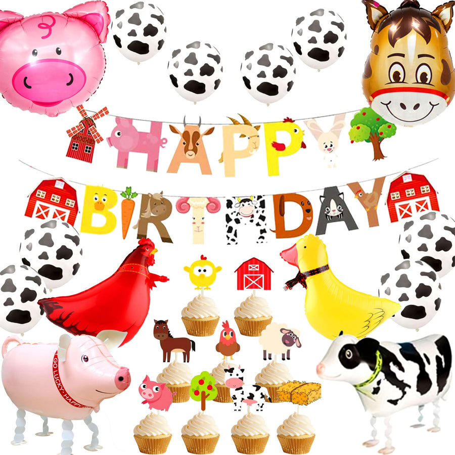 Luxury Farm Animals Birthday Decoration Farm Animals Birthday Banner Farm Animals Party Supplies Cow Balloons for Animal Birthday
