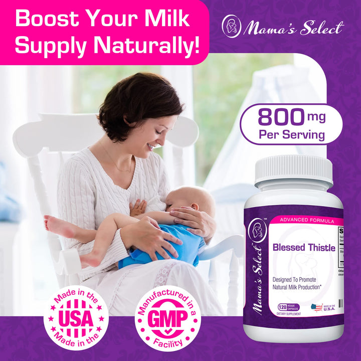 Mama&#39;s Select Blessed Thistle Breastfeeding Supplement, 800mg Lactation Support for Increased Breast Milk - 120 Vegan Capsules