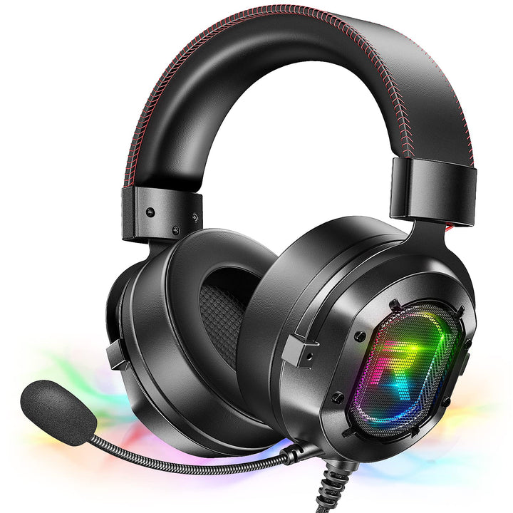 7.1 Surround Sound Gaming Headset for PC PS4 PS5, USB Wired Gaming Headphone with Noise Canceling Mic&amp;RGB Lights, Comfortable Memory Foam, Compatible with Xbox(Adapter Needed), Laptop, Mac