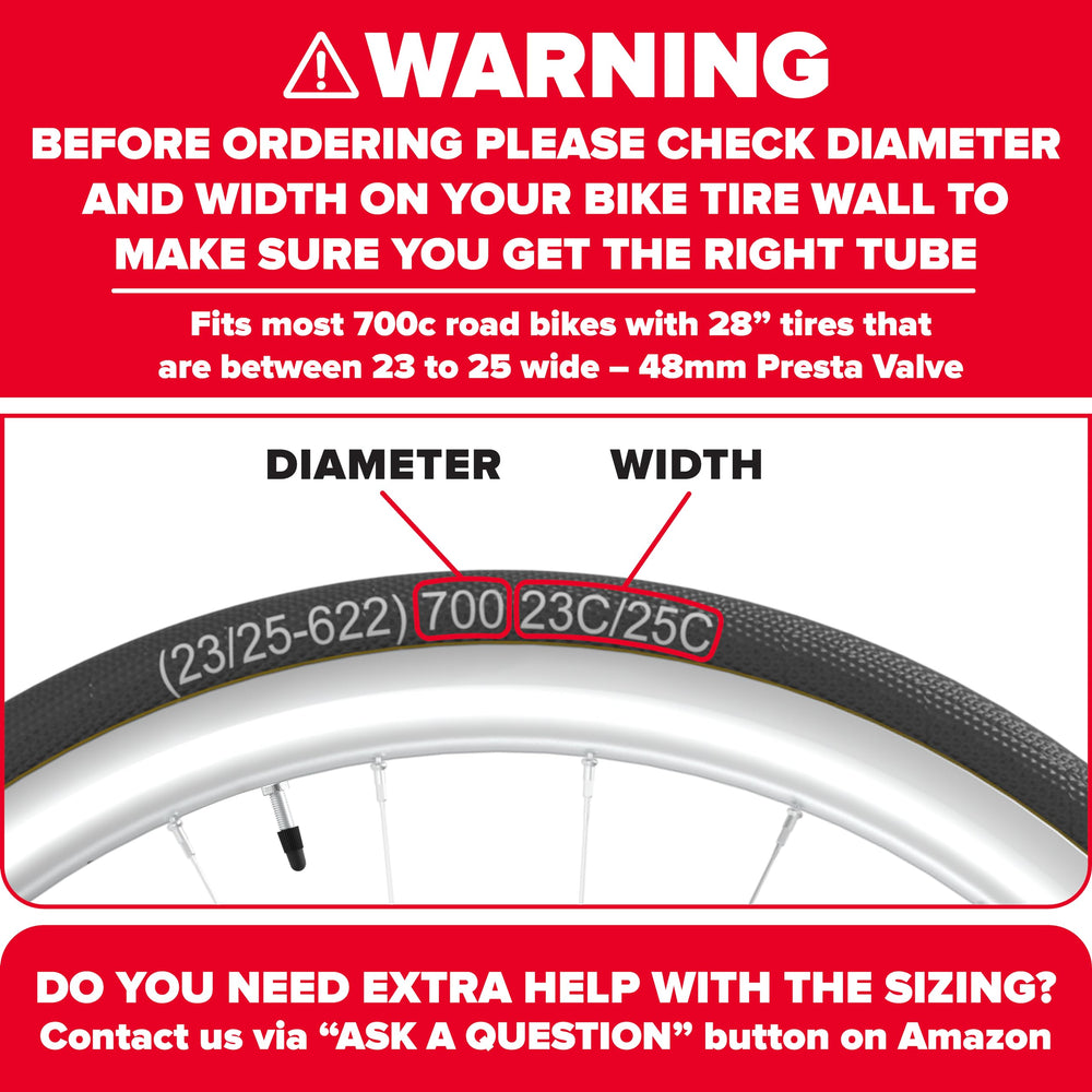 Bike Inner Tube for 700x23-25c, 28 inch Bicycle Wheel Sizes with 48mm Presta Valve - Butyl Rubber Tubes for Road and Gravel Bikes - 2 Tubes with 2 tire levers Included