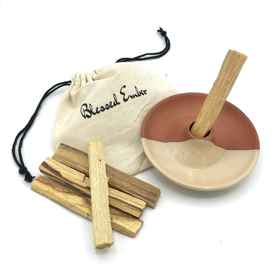 Clay Palo Santo Holder and 5 Genuine Palo Santo Sticks (Tan)