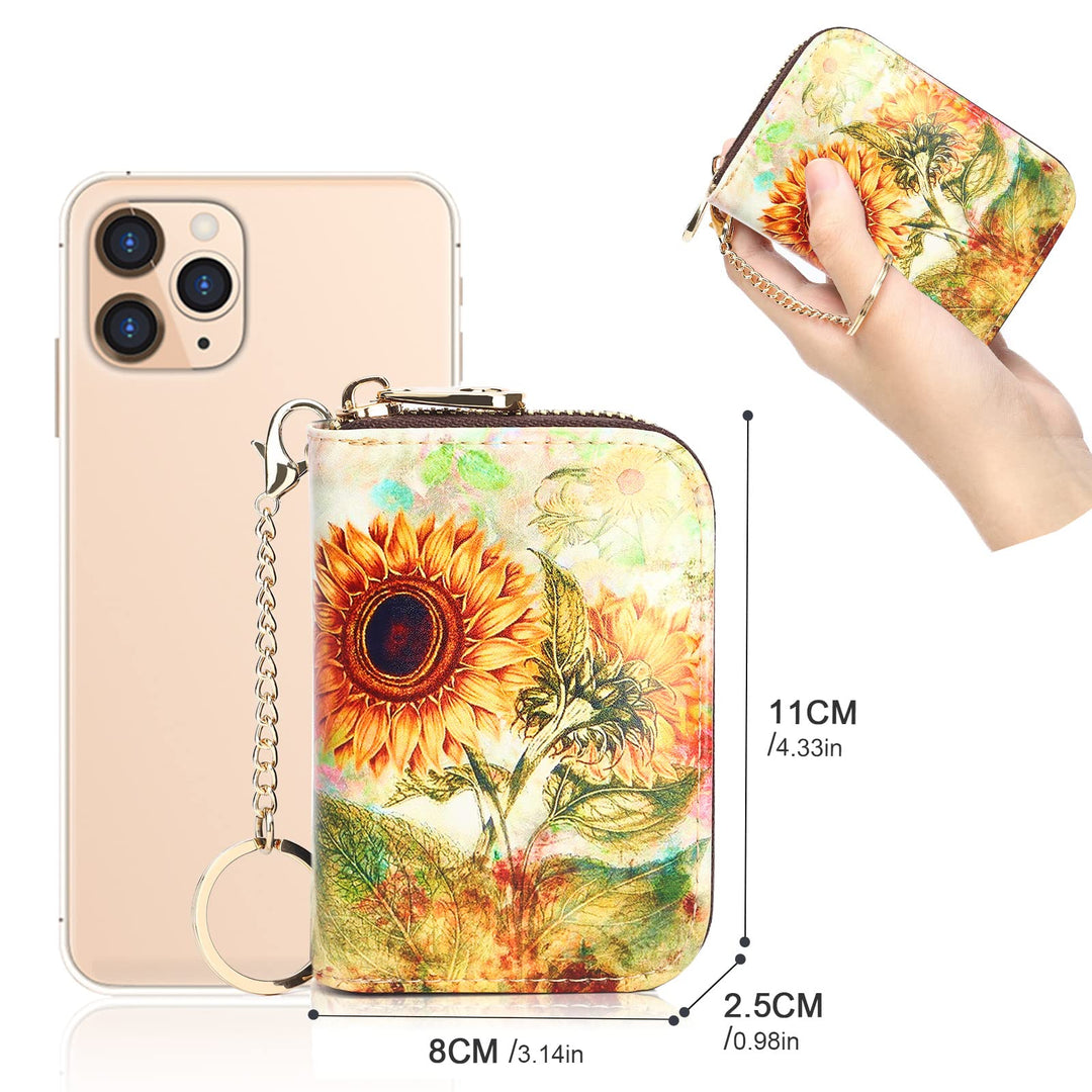 RFID Credit Card Holder Wallets for Women Leather Cartoon Patterns Zipper Card Case for Ladies Girls/Gift Box 018