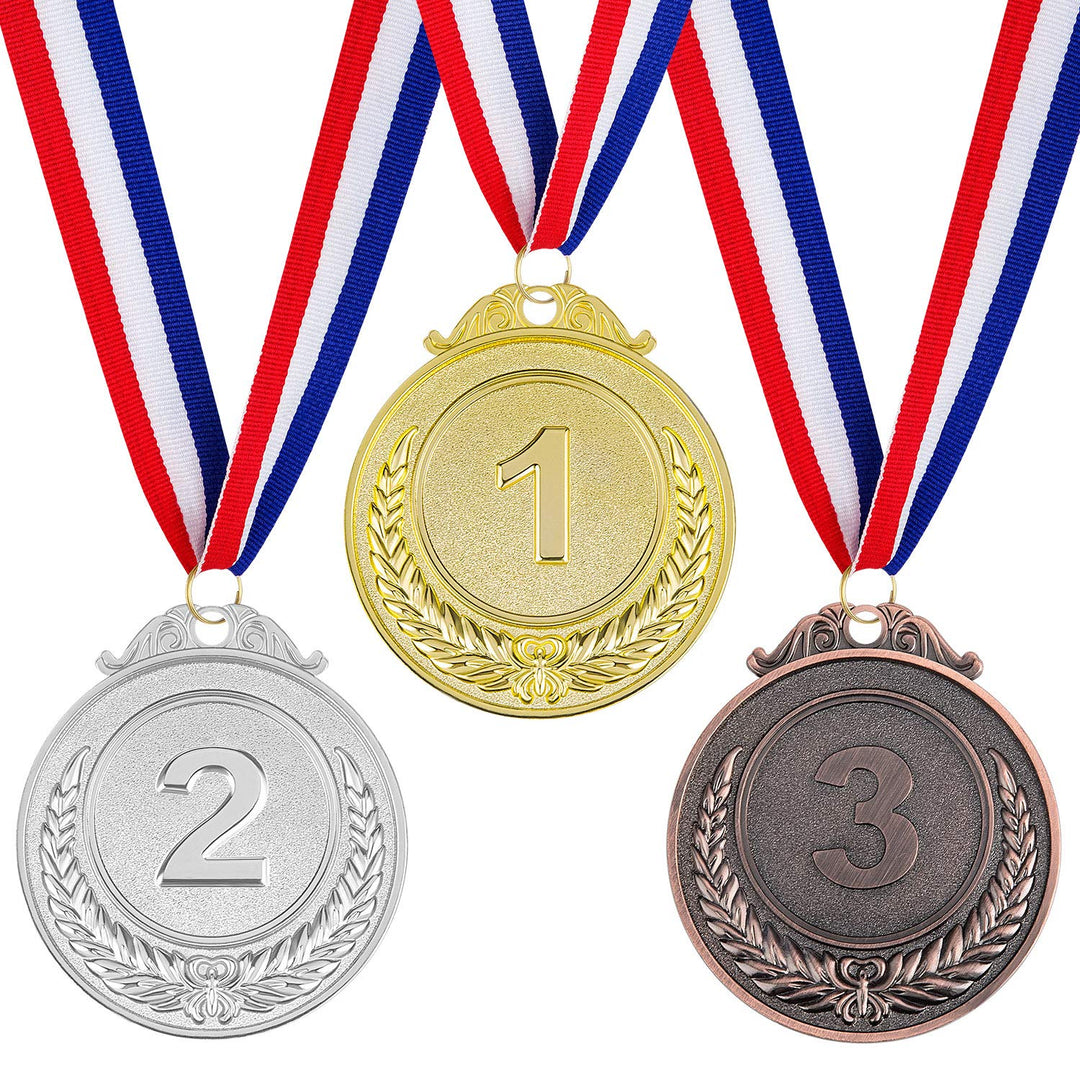 12 Pieces Award Medals 1st 2nd 3rd (Gold, Silver, Bronze) Metal Style Winner with Neck Ribbon, 2 Inches