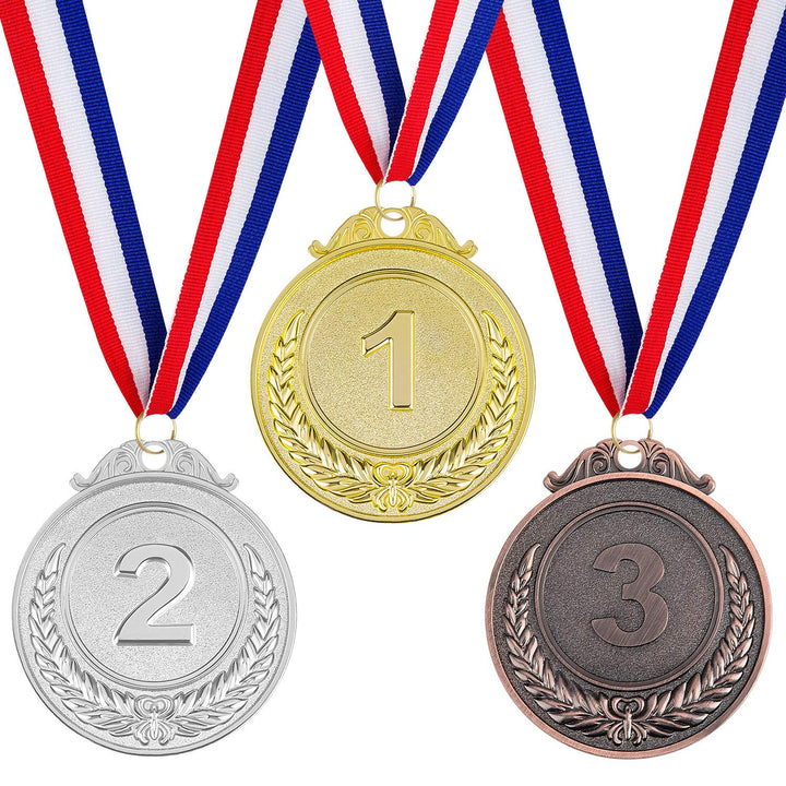 12 Pieces Award Medals 1st 2nd 3rd (Gold, Silver, Bronze) Metal Style Winner with Neck Ribbon, 2 Inches