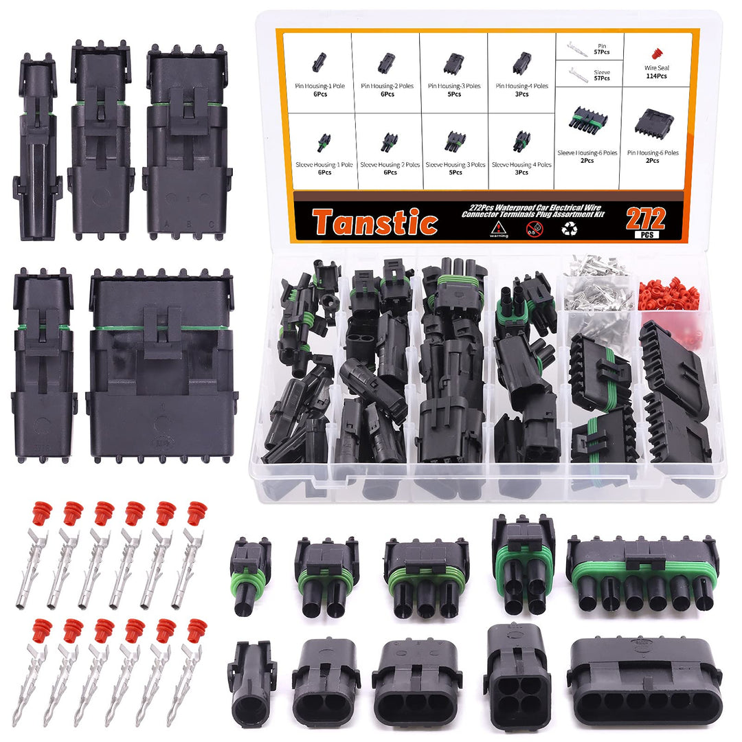 250Pcs 1 2 3 4 6 Pin Male and Female Waterproof Car Electrical Wire Connector Plug Kit 18-14 AWG Quick Locking Wire Harness Sockets for Motorcycle, Scooter, Car, Truck, Boats