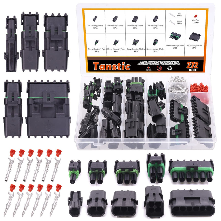 250Pcs 1 2 3 4 6 Pin Male and Female Waterproof Car Electrical Wire Connector Plug Kit 18-14 AWG Quick Locking Wire Harness Sockets for Motorcycle, Scooter, Car, Truck, Boats