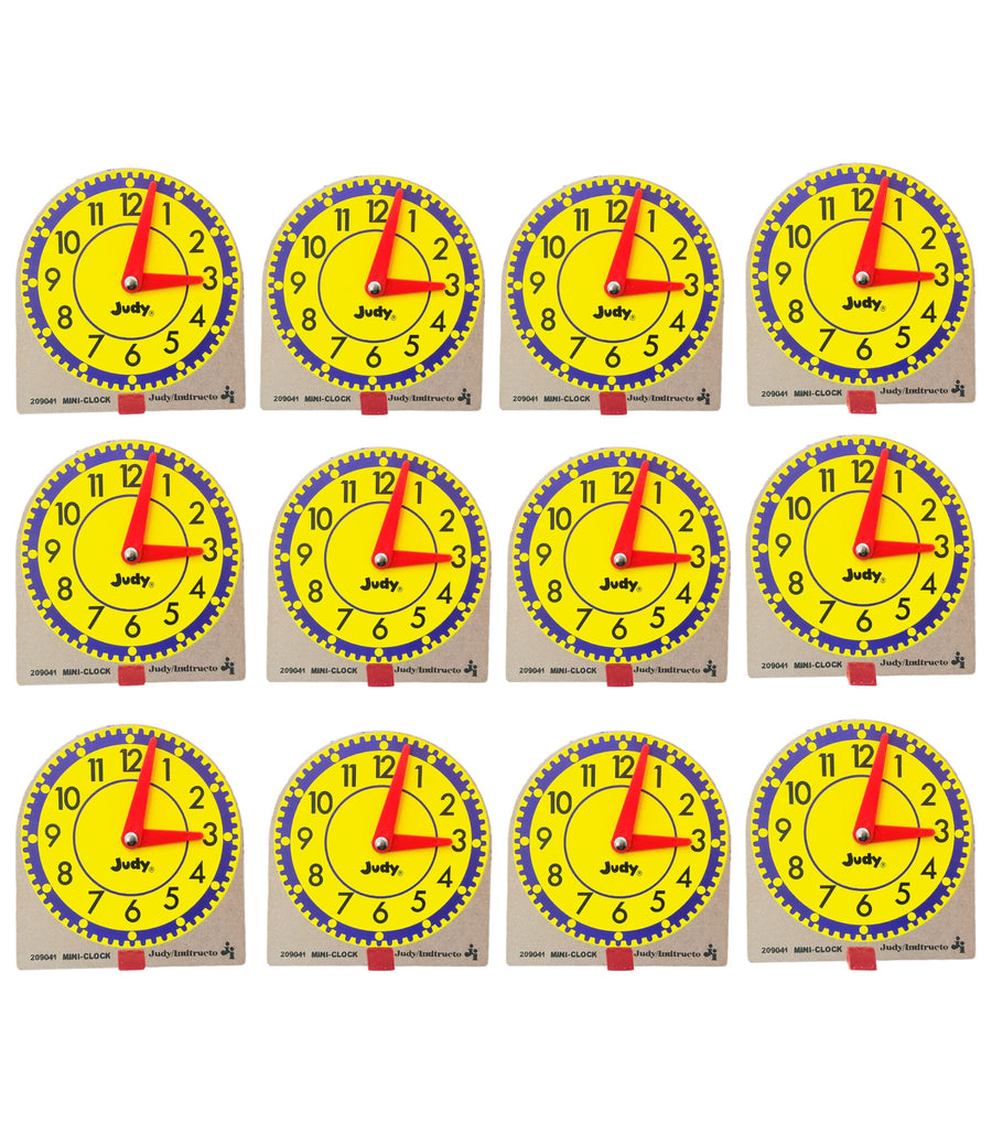 Carson Dellosa 12 Mini Judy Clocks Set, 4 x 4 Learning Clock for Kids Ages 4-8, Kids Analog Clock for Teaching Time, Teaching Time Activity Set for Schools, Homeschool and Daycare