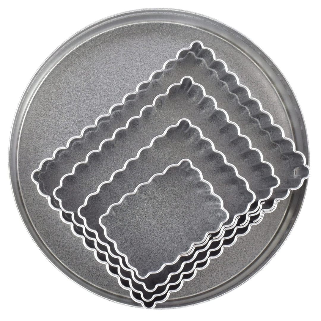 R&amp;M International Fluted Rectangle Cookie and Biscuit Cutters, Tinplated Steel, Assorted Sizes, Set of 4
