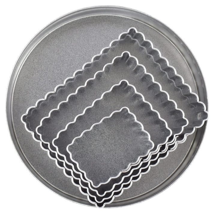 R&amp;M International Fluted Rectangle Cookie and Biscuit Cutters, Tinplated Steel, Assorted Sizes, Set of 4