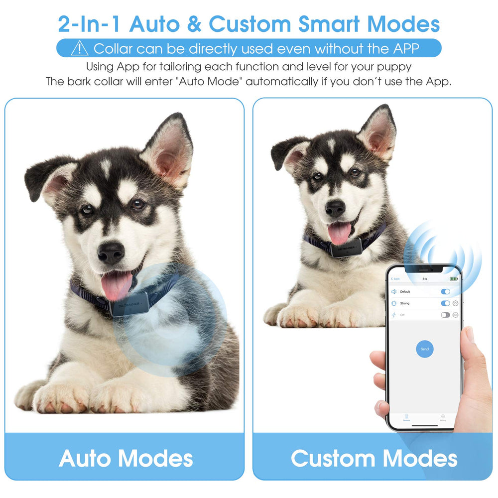 Dog Barking Shock Collar with APP Control, Waterproof Bark Collar with Custom Auto Intelligent Progressive Mode, Safe and Humane Rechargeable No Bark Collar for Small Medium Large Dogs