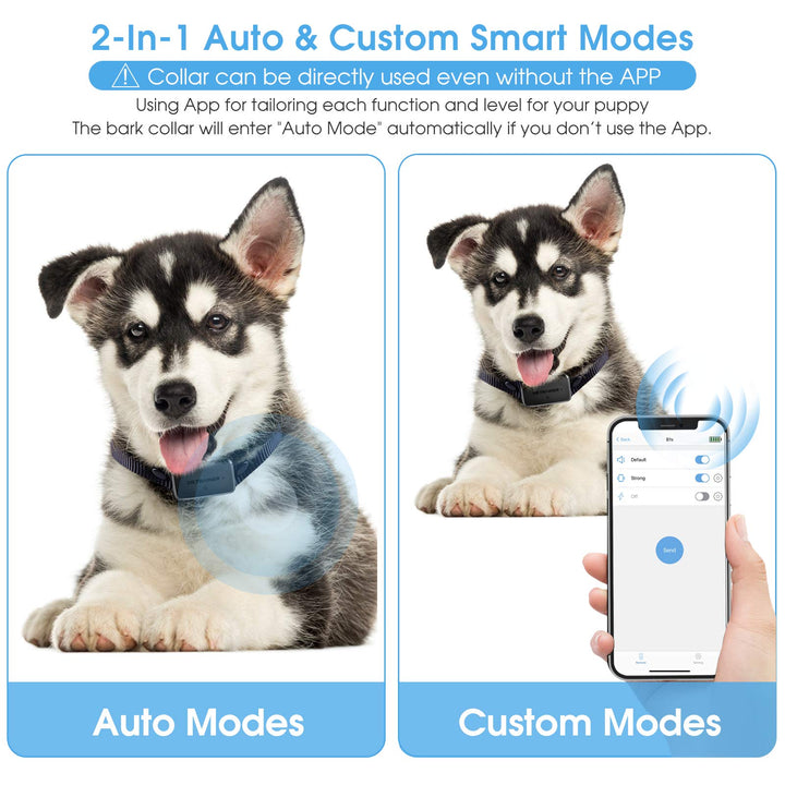 Dog Barking Shock Collar with APP Control, Waterproof Bark Collar with Custom Auto Intelligent Progressive Mode, Safe and Humane Rechargeable No Bark Collar for Small Medium Large Dogs