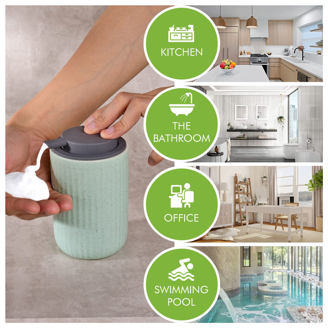 Foam Dispenser - Hand Pump Dispenser Beige Foaming Soap Dispenser Ceramic Dish Liquid Dispenser for Kitchen Bathroom Hand Wash Bottle (13.5oz/400ml Light Green)