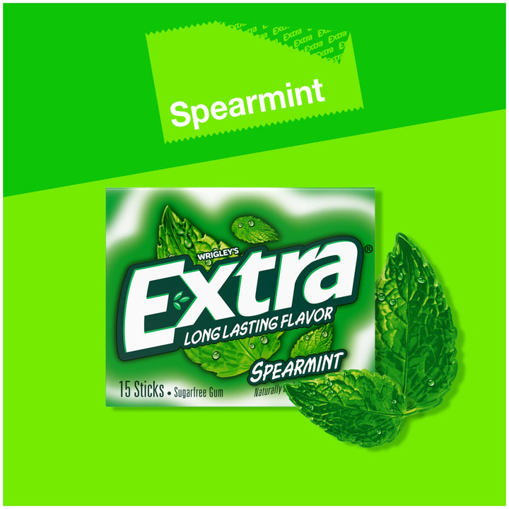EXTRA Spearmint Sugarfree Chewing Gum, 15 Pieces (Pack of 10)
