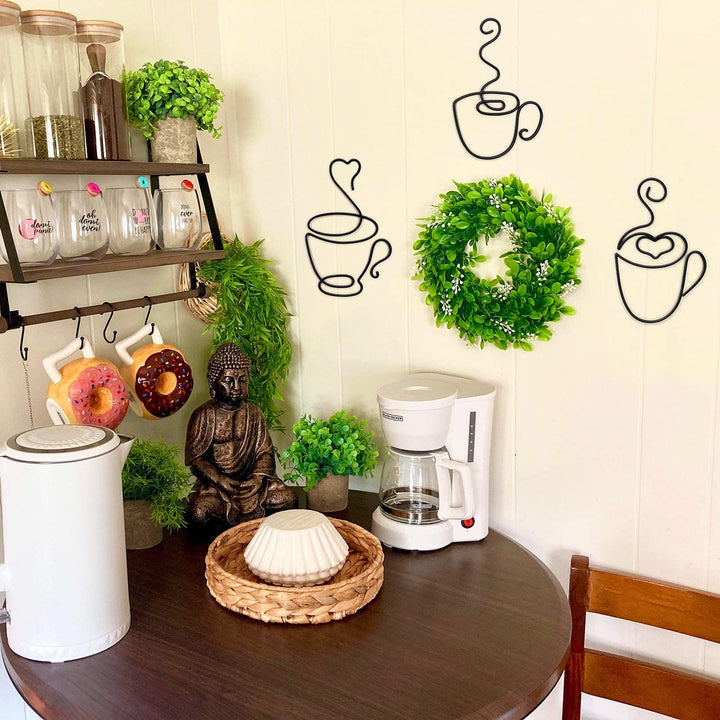 Coffee Metal Wall Art 3pcs Wire Coffee Sign Handmade Gift Wall Decorations for Kitchen Living Room Coffee Shop Lounge Dining Office Home Spring Decor