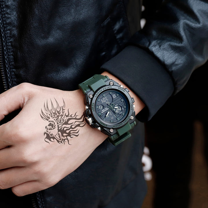 Men&#39;s Watches Sports Outdoor Waterproof Military Watch Date Multi Function Tactics LED Alarm Stopwatch (26_Green)