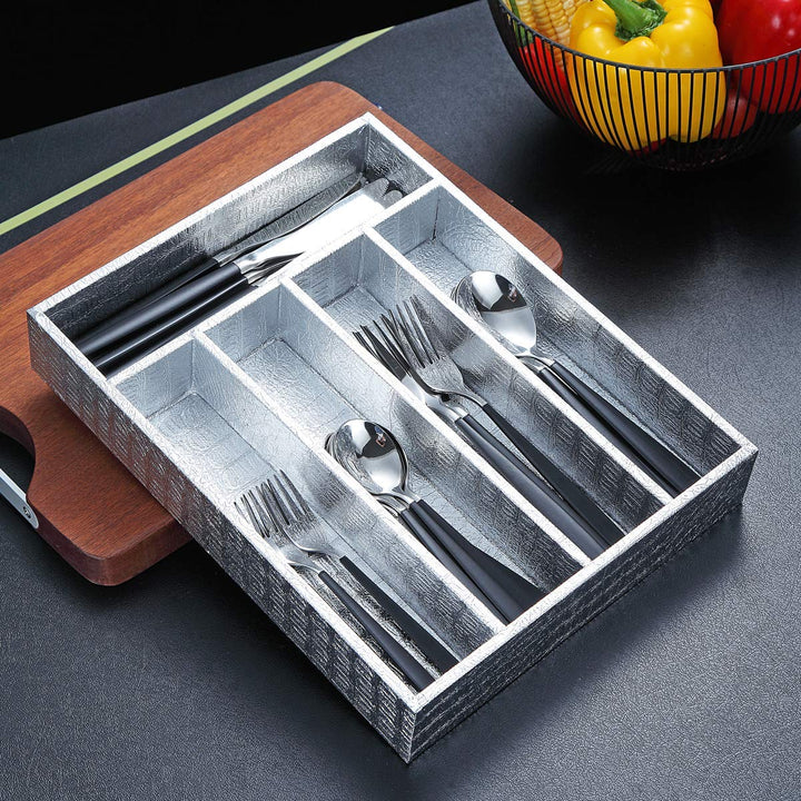 Berglander Silverware Organizer, Silver Leather Wood Dr