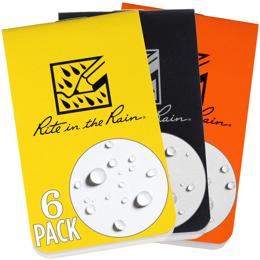 Weatherproof On The Go Wallet Notebook, 2 x 3.375, 2 Each Yellow, Black, Orange Cover, Blank Pages, 6 Pack (No. OTG-INDL)