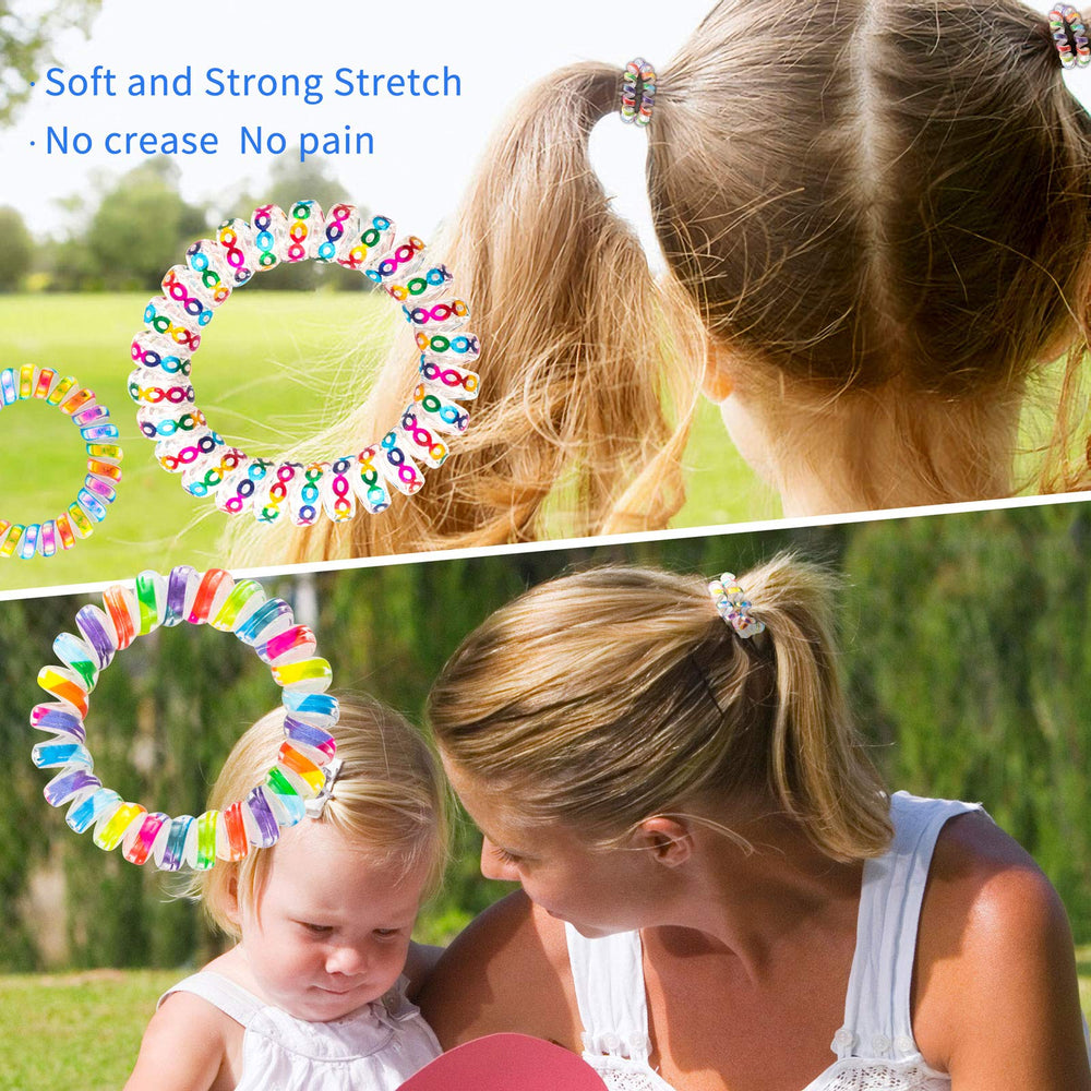15pcs Spiral Hair Ties Traceless Coil Hair Ties Rainbow Plastic Phone Cord Ponytail Holders For Girls Toddlers And Women Thick Thin Curly (3 Candy Colors -Large Size)
