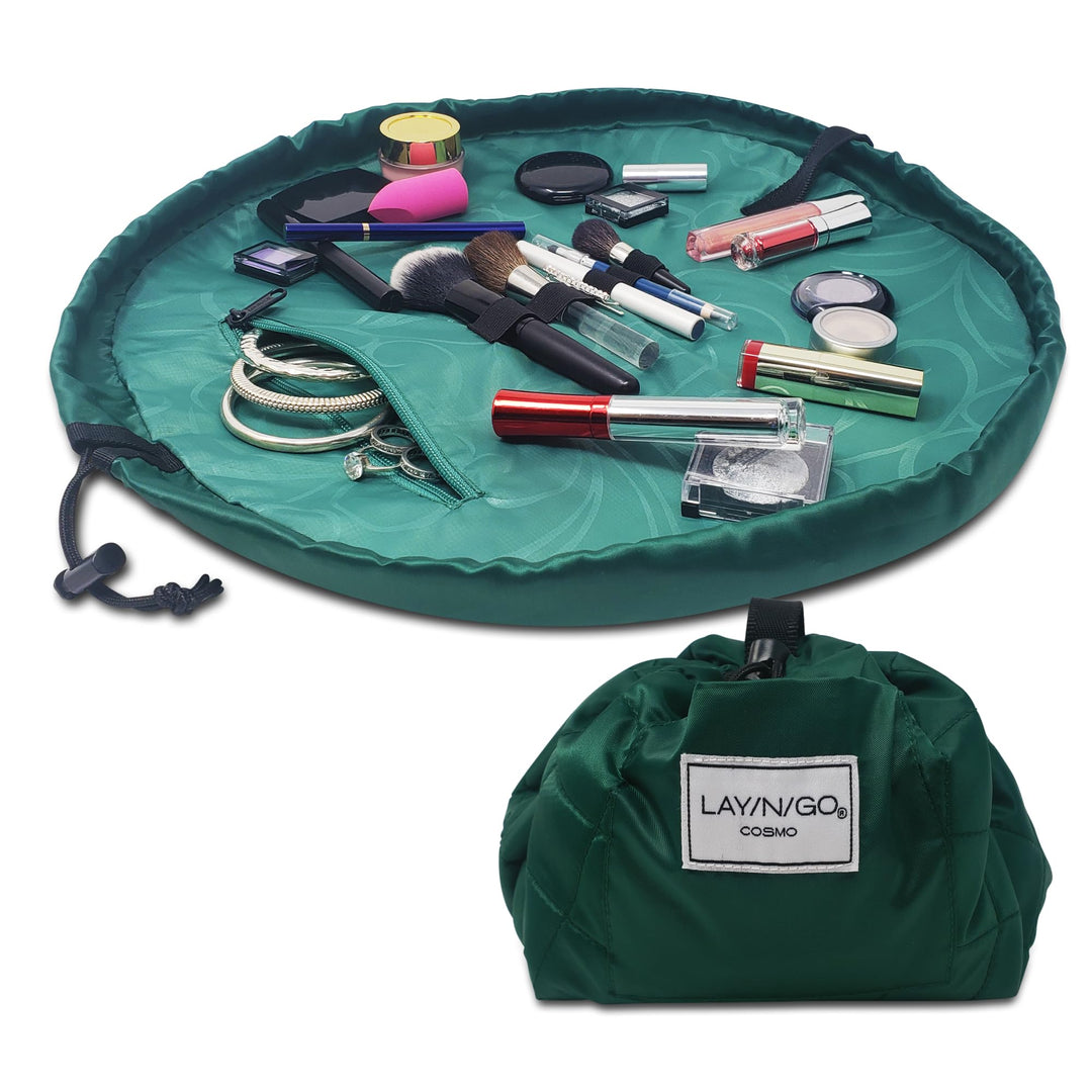 Cosmo Drawstring Cosmetic Pouch &amp; Makeup Bag Organizer, Toiletry Bag for Travel, Gifts, and Daily Use, 20 inch, Evergreen