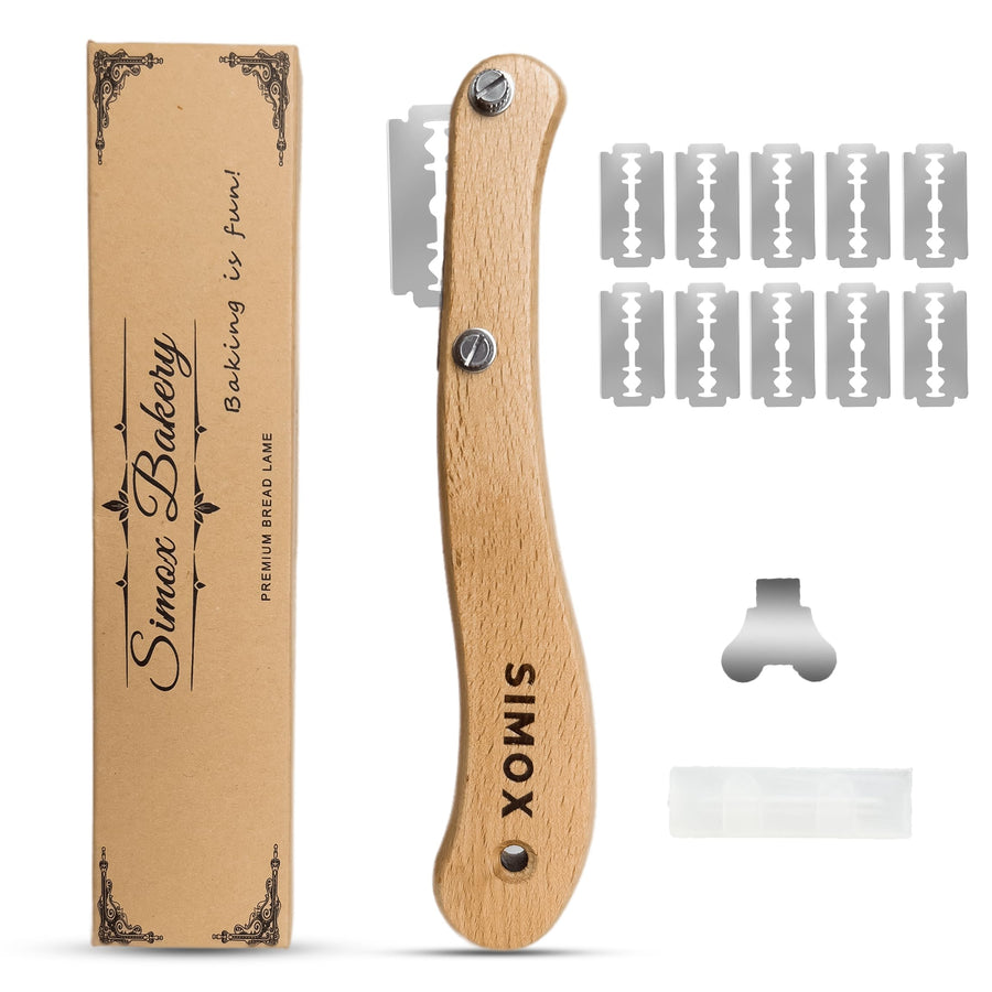 Premium Bread Lame, Bread Scorer Blade with Crafted Wooden Handle & 10 Blades, Bread Scoring Tool/Bread Lame with Protective Cover