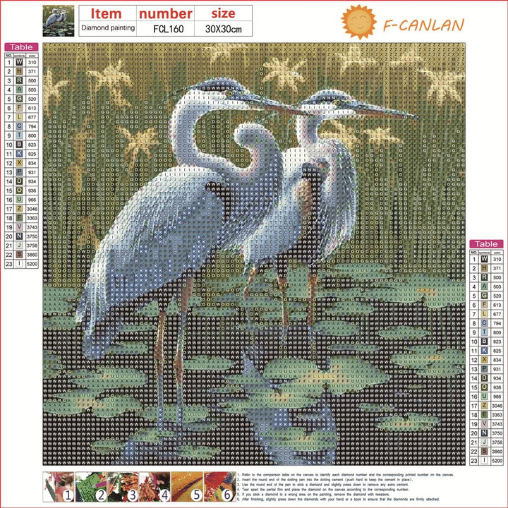 Round Full Drill Diamond Painting Set, 5D DIY Egret Diamond Art Painting by Numbers Bird Diamond Painting Crafts Kit for Adult Animal Lovers Paint with Diamonds for Room Decor (12X12 inches)