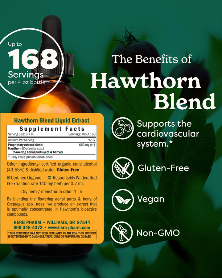 Hawthorn Blend Liquid Extract for Cardiovascular and Circulatory Support - 4 Ounce