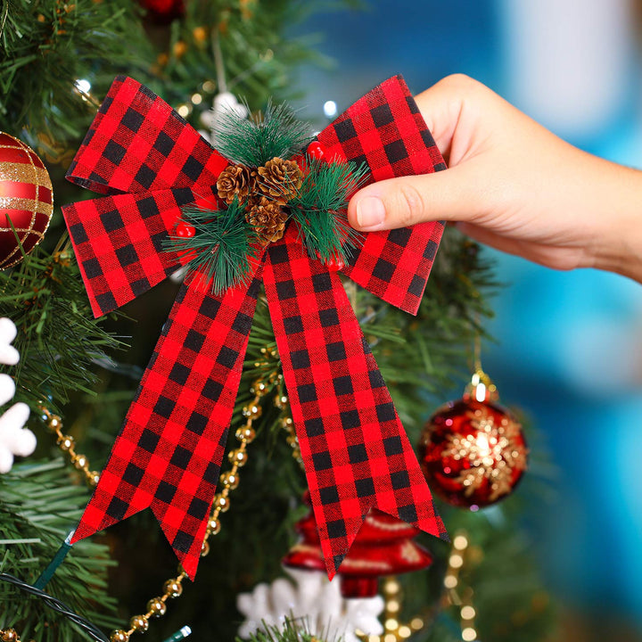 FUNARTY Christmas Red Buffalo Plaid Bows 9 x 12 Inch La