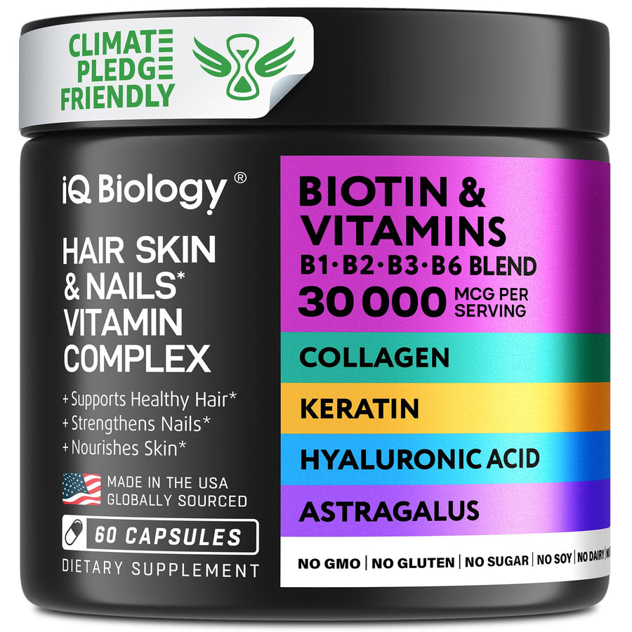 Biotin 10,000 mcg Supplement for Hair Growth with Collagen & Keratin for Hair Loss & Thinning Hair - Hair Skin and Nails Vitamins for Women & Men - Healthy Regrowth, Skin Glow & Nail Repair - 60 Pills
