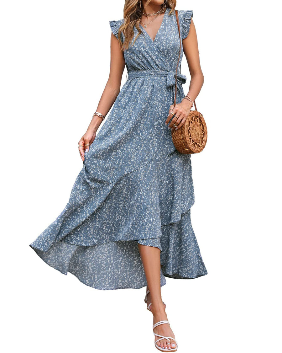 BTFBM Women Summer Dresses 2024 Ruffle Cap Sleeve V Nec