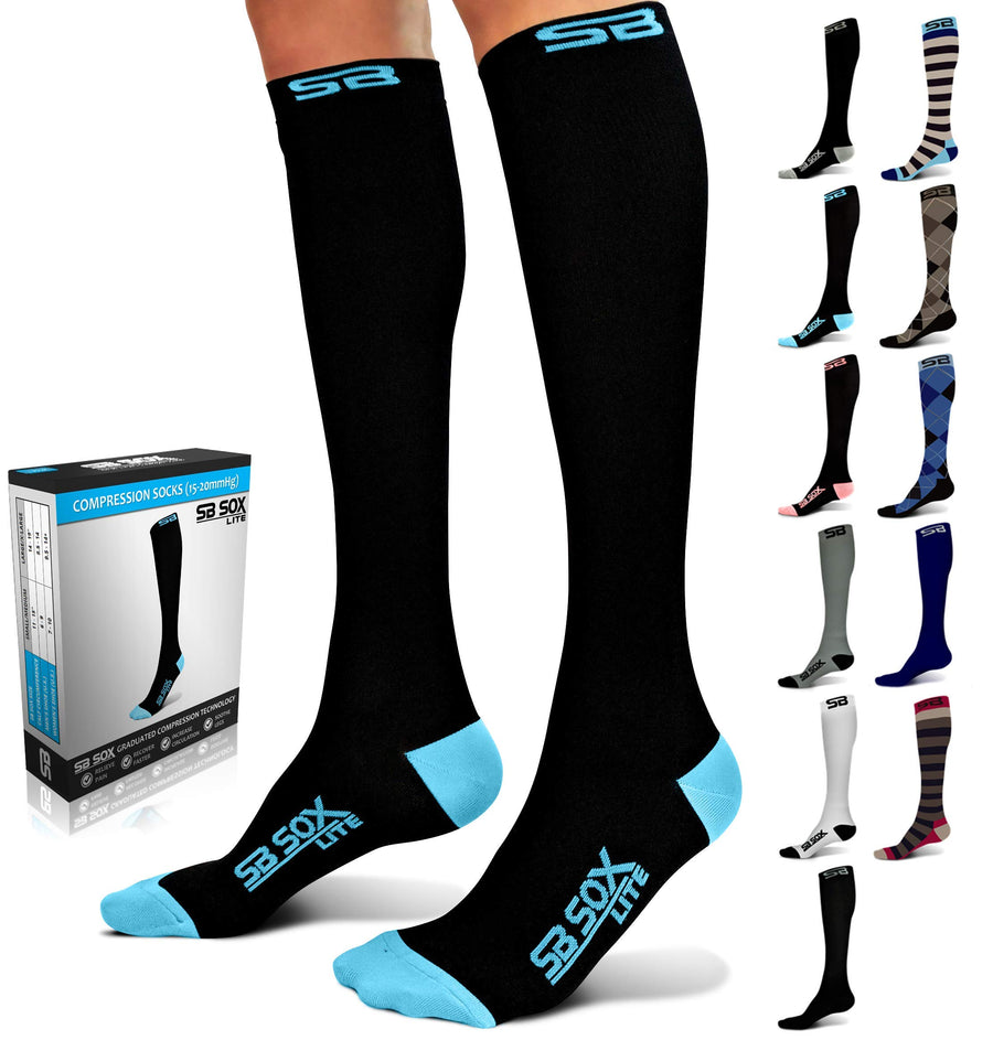 Lite Compression Socks (15-20mmHg) for Men & Women – Best Socks for All Day Wear! (Black/Blue, S/M)