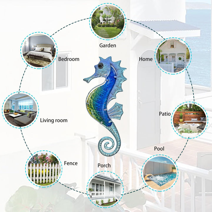 LIFFY Large Metal and Glass Seahorse Wall Decor, Sea Li