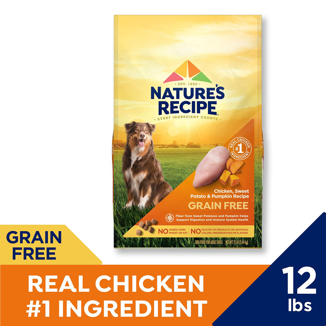 Nature’s Recipe Grain Free Chicken, Sweet Potato &amp; Pumpkin Recipe Dry Dog Food, 12 lb. Bag