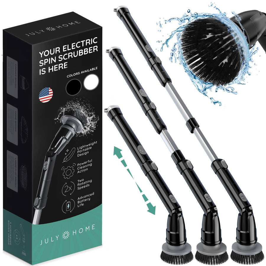 Handheld Electric Spin Scrubber, Cordless Automatic Power Scrubber for Shower, Cleaner for Tile, Grill, Dish, Sink, Shower Scrubber with 3 Brush Heads (Packaging May Vary, Black)