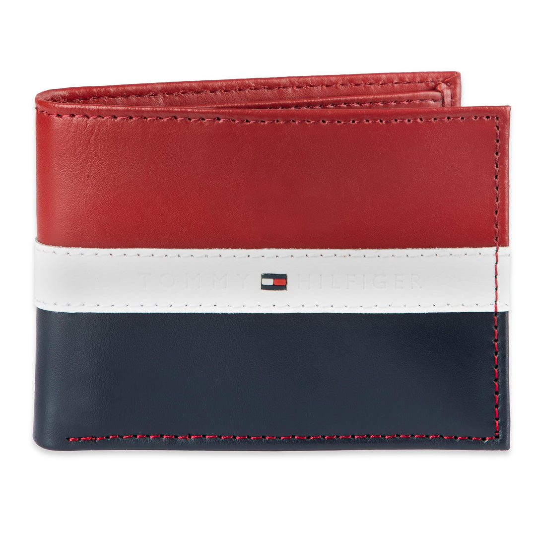 Men&#39;s Leather Wallet - RFID Blocking Slim Thin Bifold with Removable Card Holder and Gift Box, Red/Navy