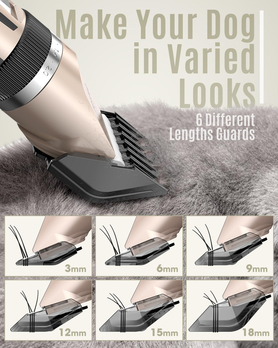 Dog Clipper Low Noise, Dog Grooming Kit with Rechargeable, Dog Shaver Cordless Electric Quiet Hair Clipper Set for Dog Cats Pets(Gold)