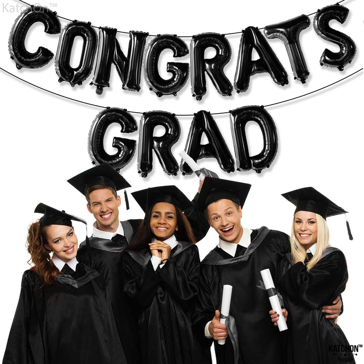 , Black Congrats Grad Balloons - 16 Inch | Congrats Grad Banner Balloons for Graduation Decorations Class of 2024 | Congratulations Balloons for Graduation Balloons Class of 2024 Decorations