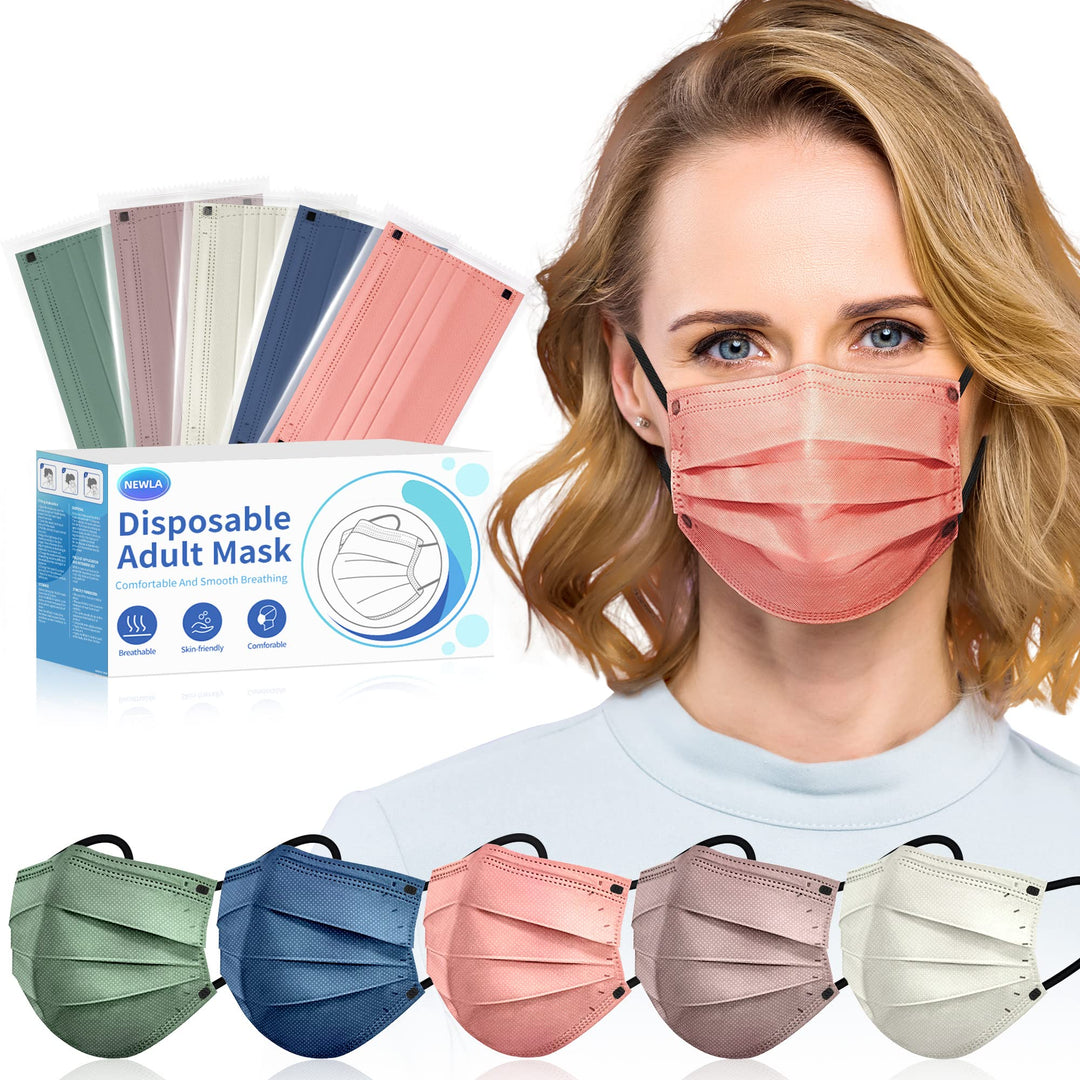 Face Mask Disposable Adult - 4 Ply Protection Masks 50 Pack Individually Wrapped Mask Multicolored Breathable Safety Masks for Women &amp; Men