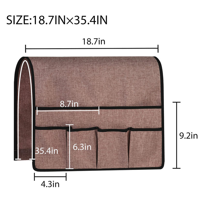 Non Slip Linen Side Sofa Armrest Organizer for Sofa Couch Recliner Remote Control Organizer Holder Armchair Sofa Caddy with 6 Pockets Storage for Magazine Book TV Remote Phone Glasses-Chocolate