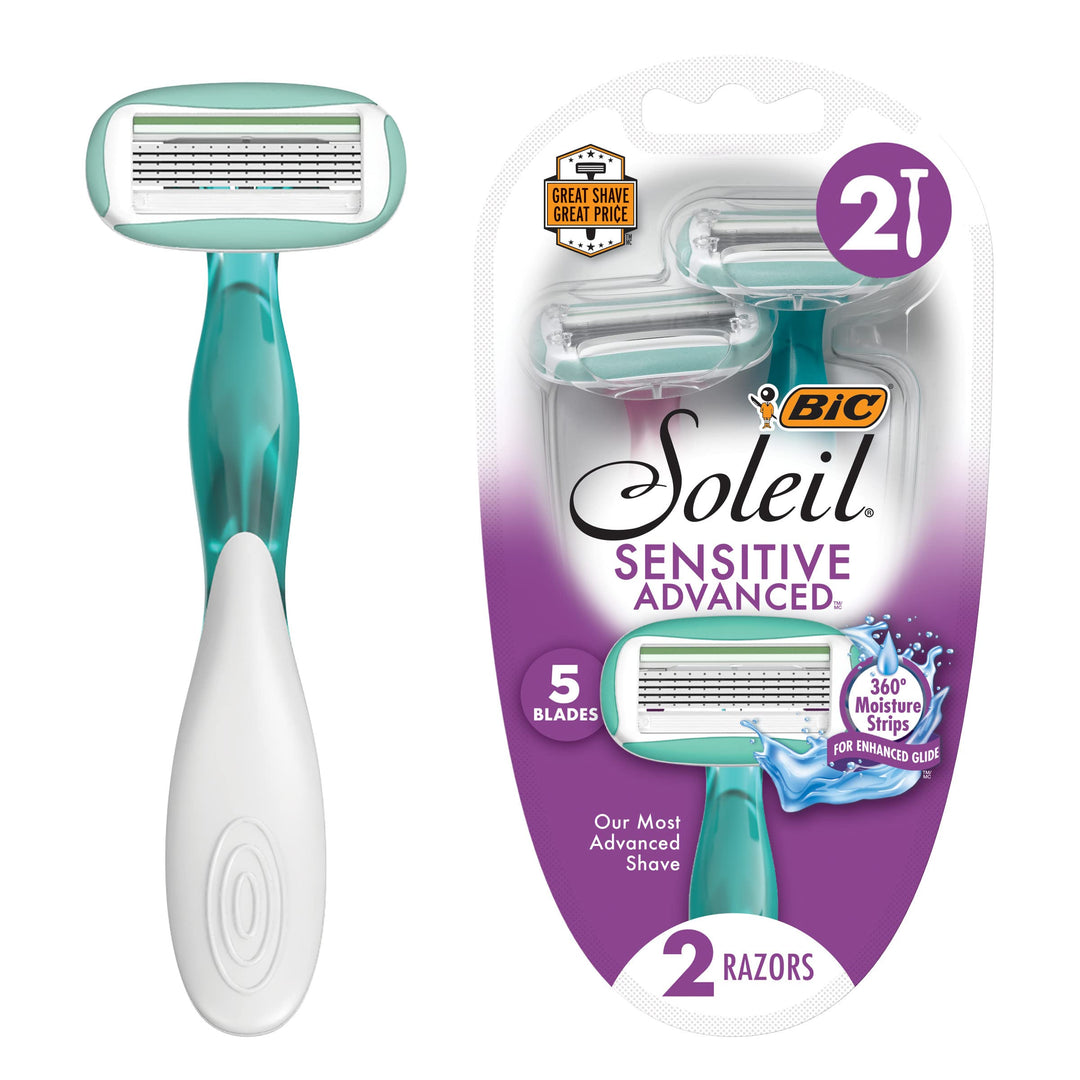 Soleil Sensitive Advanced Women&#39;s Disposable Razor, Five Blade, 2 Count, for a Flawlessy Smooth Shave