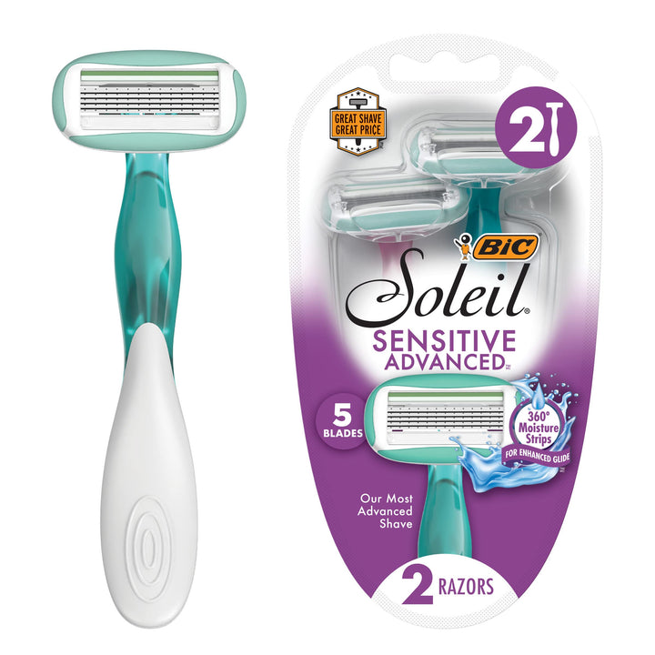 Soleil Sensitive Advanced Women&#39;s Disposable Razor, Five Blade, 2 Count, for a Flawlessy Smooth Shave